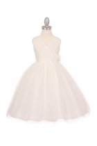 Ivory Sleeveless Tulle V-Neck Flower Girl Dress